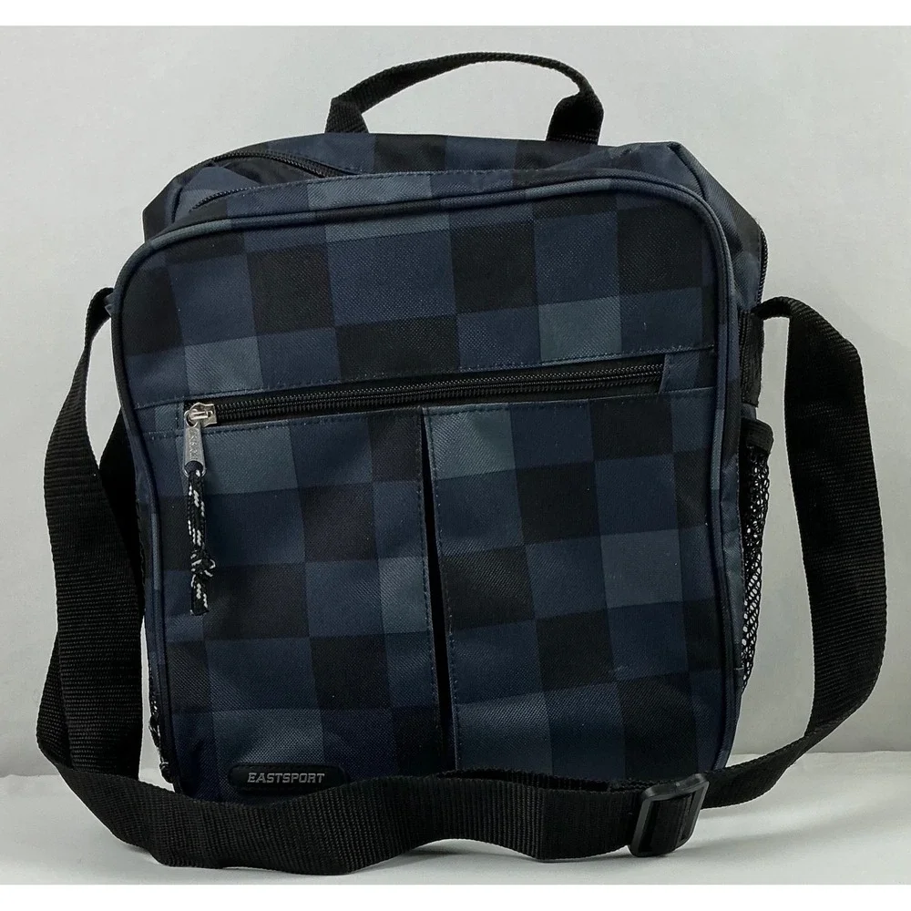 Eastsport Crossbody Bag Messenger Shoulder Bookbag‎ Checkered Pattern Blue Black